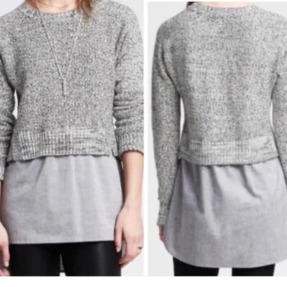 Banana Republic Cotton Blend Knit Sweater with Layered Hem - Picture 1 of 11